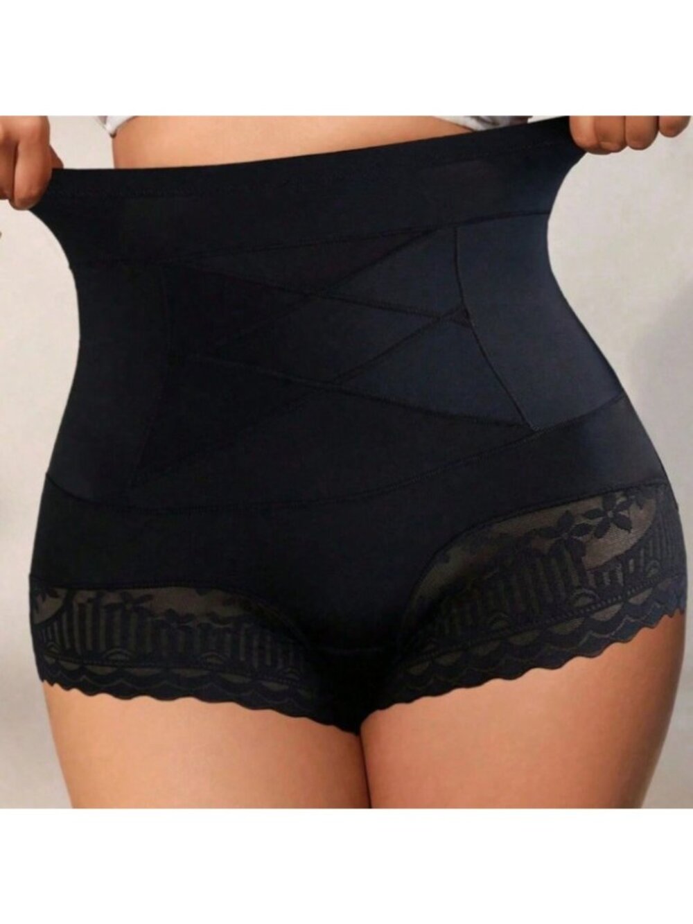2PCS Black  High-Waisted Cross Control Shapewear Panties